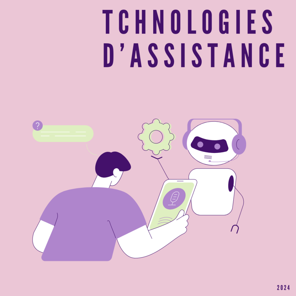 une affiche indiquer technologies d'assistance accompagner dune illustration dune personne physique et un robot